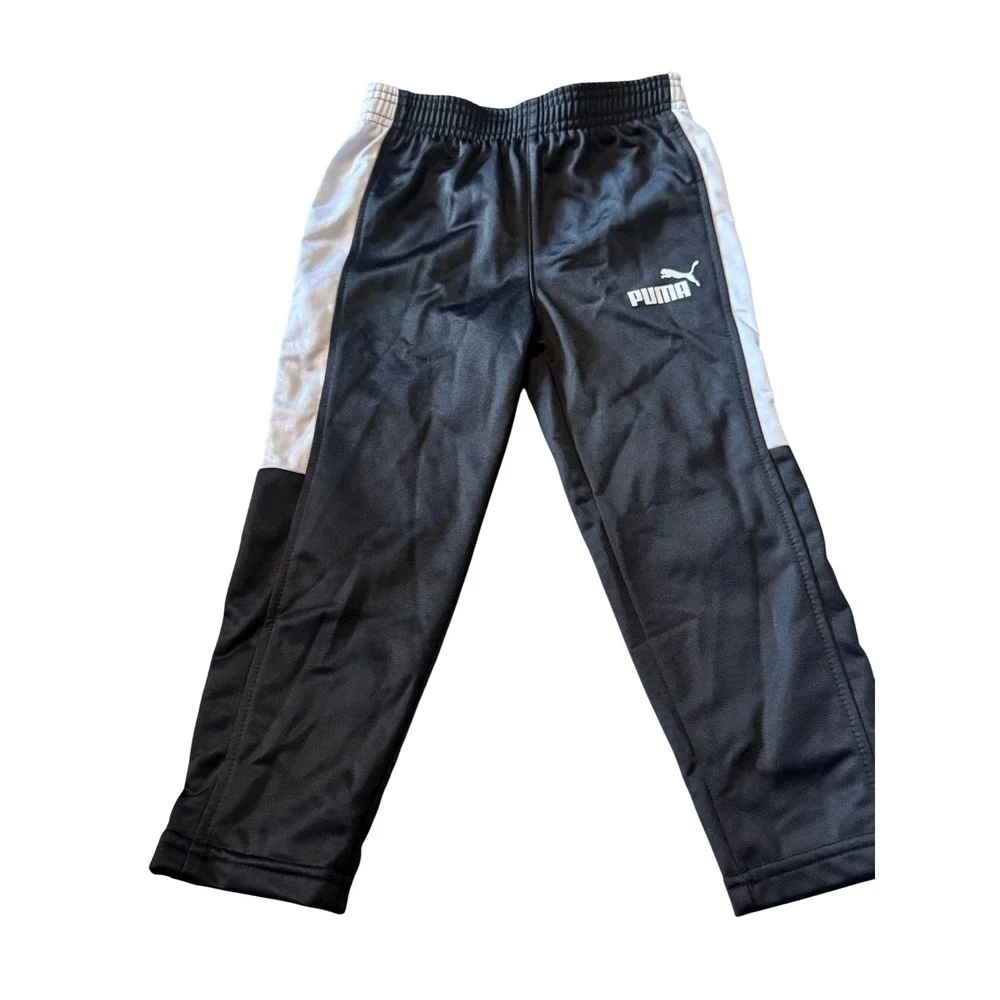 Puma Boys Black White Side Stripe Athletic Track Pants Joggers Size 4T